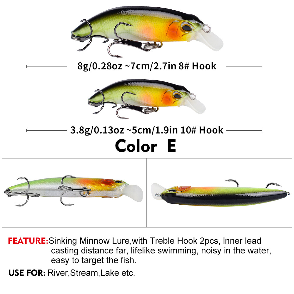 Hot Sale 5cm 7cm Sinking Minnow Plastic Fishing Lure 3D Painted Wholesale Artificial Bait Jigging Lure Made of Steel and ABS – Minnow – view 5