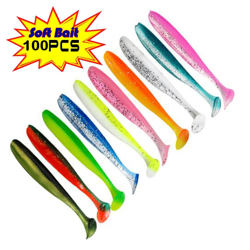 100pcs Soft Fishing Lures 6cm 7cm Soft Paddle T Tail Fishing Swim Baits Lures Soft Bait with Free Portable Box – Worms & Grubs – view 1