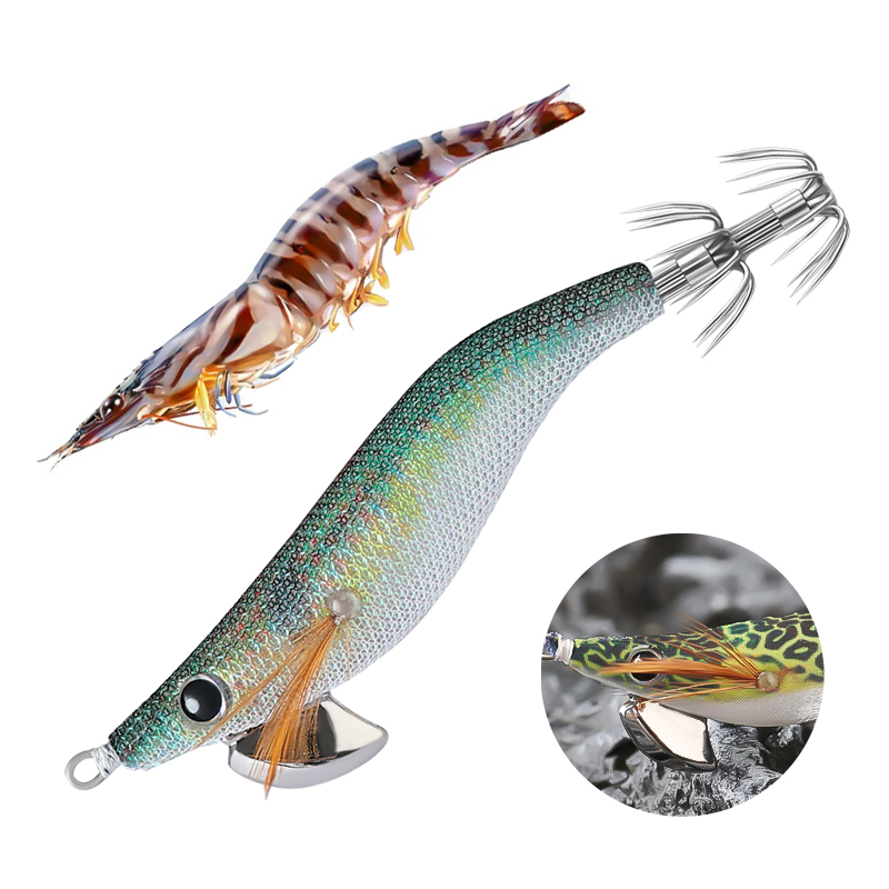 CHEERY Palmer 9cm 7g Luminous Squid Jig Lures Wood Shrimp Squid Fishing Lure Saltwater Fishing Bait Glow Squid Jig – Wood Shrimp – view 3