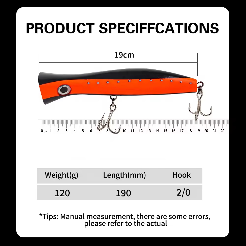 Cheery New OEM Topwater Popper Lure 190mm 120g Saltwater Floating Popper Bait Big Game GT Tuna Sea Fishing Lure Popper – Popper – view 2