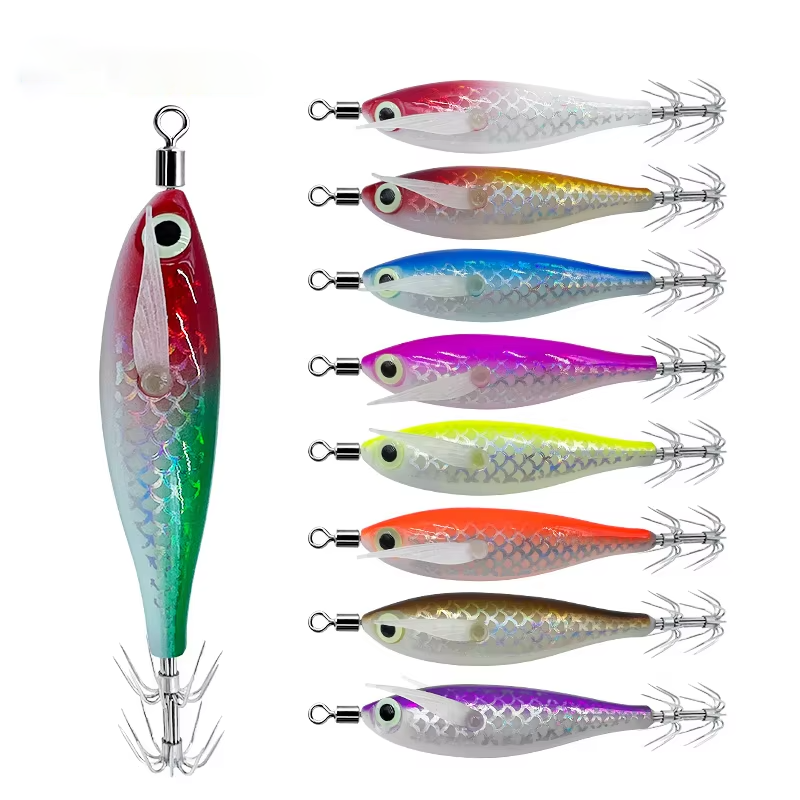 Glow Squid Jig Hook Saltwater Fishing Bait Artificial Egg Wood Shrimp Lures Sea Fishing Octopus Cuttlefish Squid Lure – Wood Shrimp – view 1
