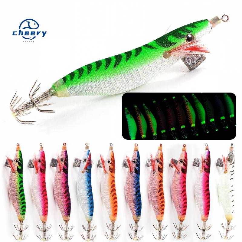 CHEERY Squid Jig 2.5# 75mm 12g Luminous Led Fishing Octopus Sauid Shrimp Jig Lure Octopus Squid Jig Hook – Wood Shrimp – view 1