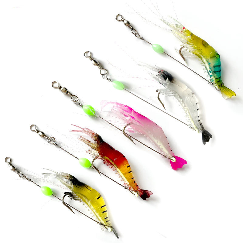 Artificial Luminous Shrimp Bait Kit with Built-in Hook Fishing Tackle Soft Plastic Sea Fishing Shrimp Lures – Worms & Grubs – view 1