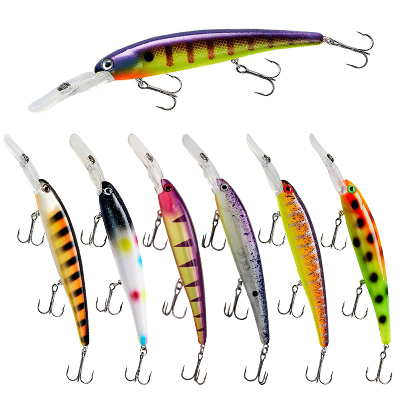 SET of 6 9 Inch Big Game Trolling Skirt Lures Cheery ABS Pusher Style Fishing Lures for River & Stream Printed Condition – Minnow – view 1
