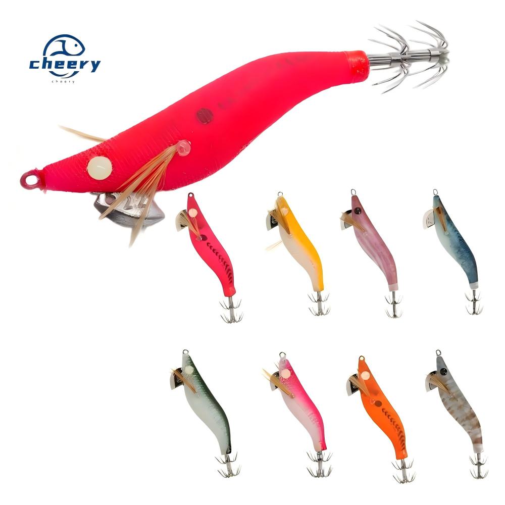 Cheery Luminous Silicone Squid Jig and Shrimp Egi Lure 65mm 79mm 93mm Artificial Hard Bait for River Fishing – Wood Shrimp – view 1