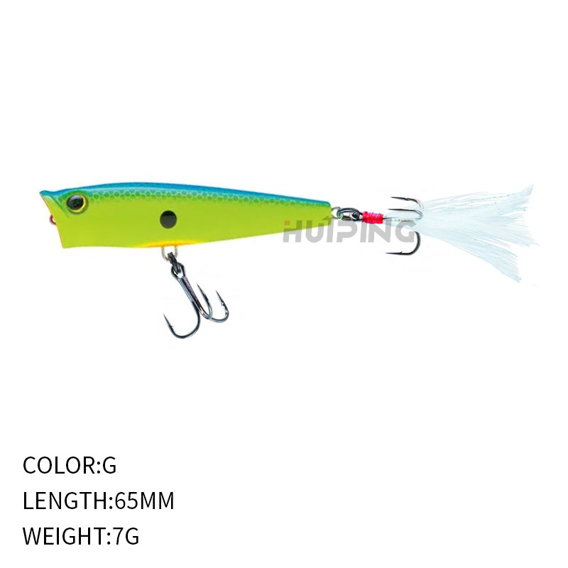 Cheery Topwater Ushpopper 3D Eyes Lure with Feather Hook Shaker Silicone Sea Fishing Lure for Bass Tuna for River Stream Fishing – Popper – view 3