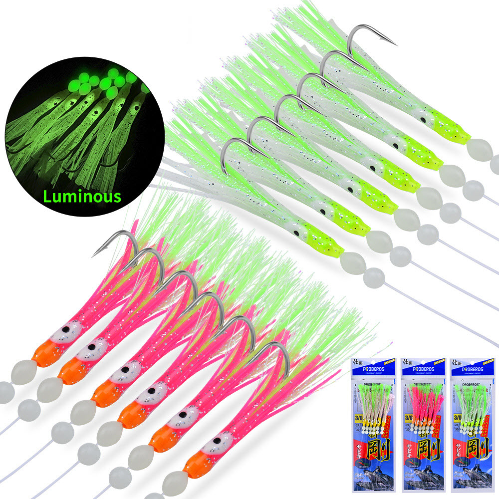 Cheery Luminous 14.5g 180cm Trolling Lure Fishing Hooks 6pcs Octopus Rig Artificial Soft Bait Made of Rubber and PVC – Fishing Lure – view 1