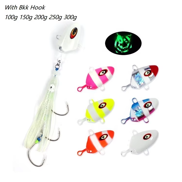 Wholesale Cheery Lucanus Jig Lure Kit 100g-300g Slider Bait with for BKK Hook Slow Shaking Luminous Inchiku Bait Made of – Metal Lure – view 3