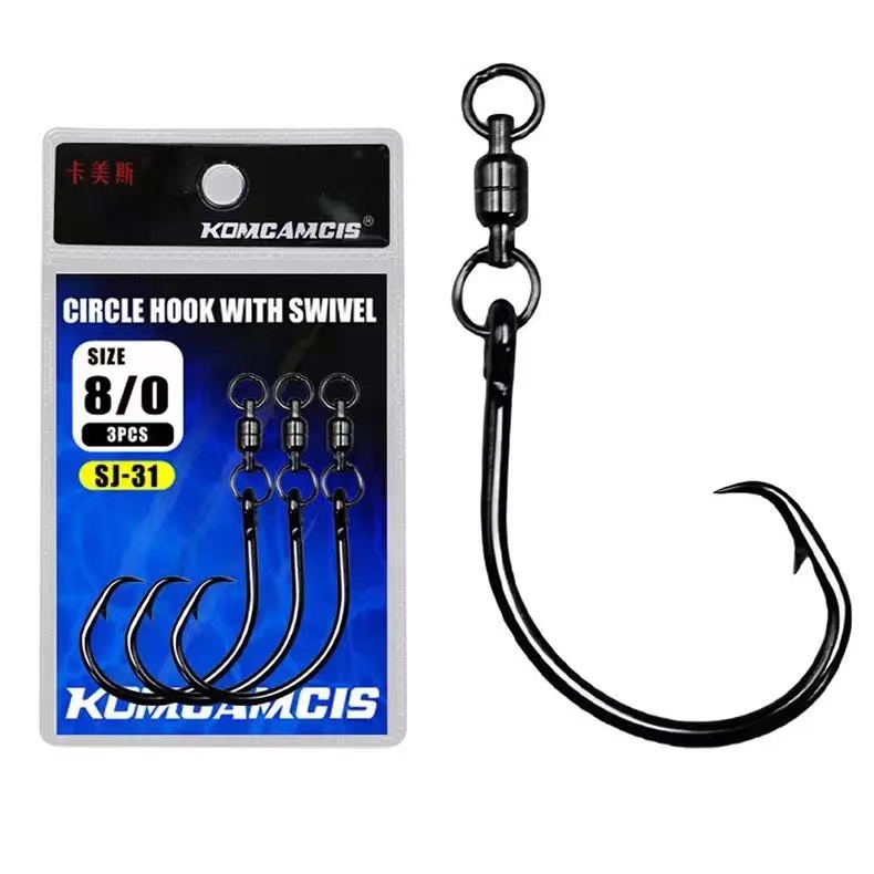 New Cheery High Carbon Steel Offset Circle Hooks 6/0 8/0 10/0 Sizes for Saltwater Float Fishing Big Game Tuna Sea Fishing Swivel – Fishhook – view 1