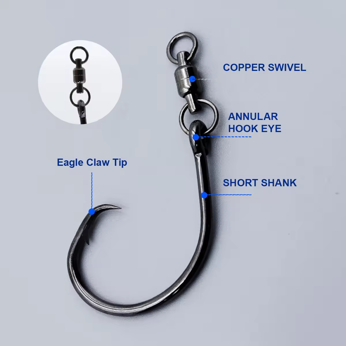 New Cheery High Carbon Steel Offset Circle Hooks 6/0 8/0 10/0 Sizes for Saltwater Float Fishing Big Game Tuna Sea Fishing Swivel – Fishhook – view 3