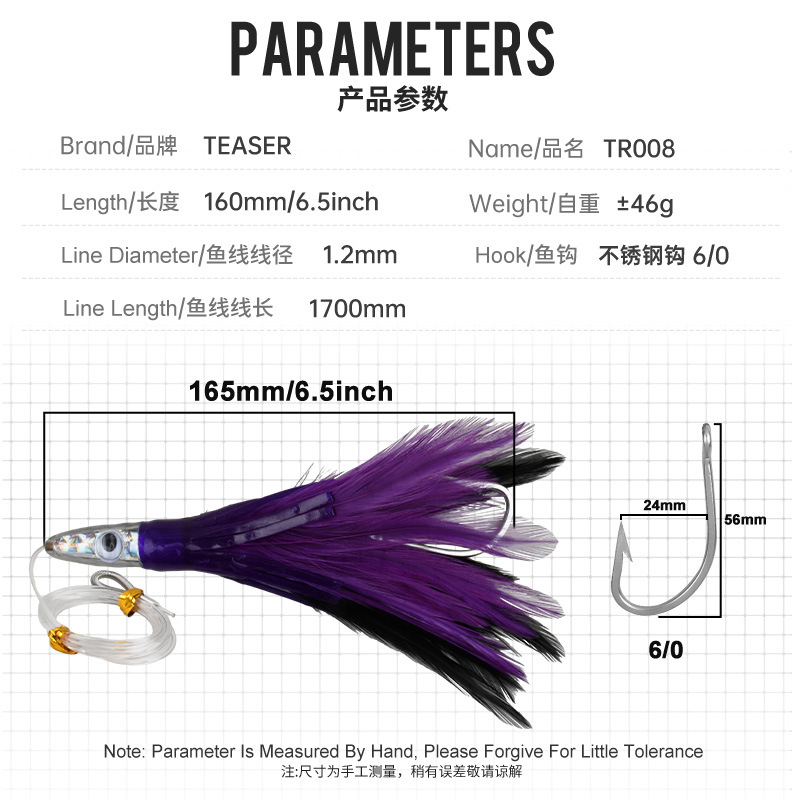Big Game 46g/6.5inch NEW Feather Trolling Lure Marlin Tuna Unrigged Trolling FIshing Lure – Octopus Skirt – view 2