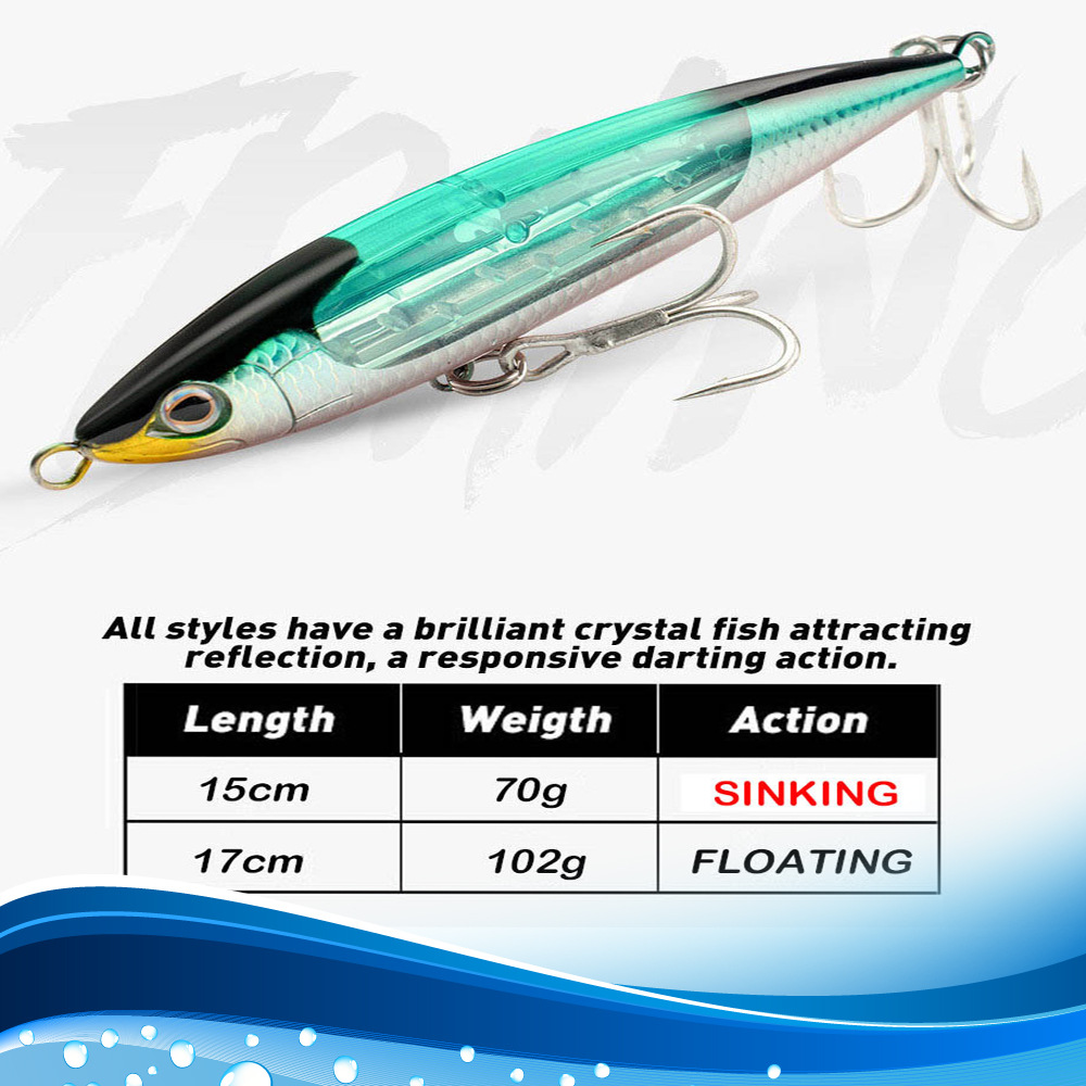 15cm 70g Top Water Fish Baits Walk the Dog Fishing Lure Spook Lure for Fishing Baits Sinking Pencil Lures Treble Hook – Metal Lure – view 3