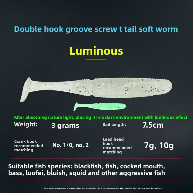Factory Direct 7.5cm 3G Grooved Screw T-Tail Monster T-Tail Fish Lure Soft PVC Bass Bait Fishing Lure – Worms & Grubs – view 3