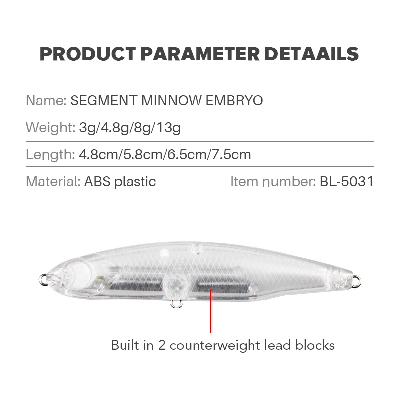 Lures Fishing Unpainted Plastic Lure Blank Bodies Artificial Hard Bait Sinking Pencil Bait Lure Body – Pencil – view 2