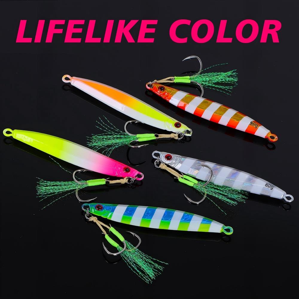 CHEERY High Quality Saltwater 30g 40g 60g 80g Colorful Lead Bait Luminous Jig Slow Metal Jigs With Auxiliary Hook Jigging Lure – Metal Lure – view 5