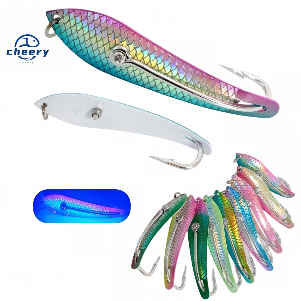 CHEERY New Stainless Steel Trolling Fishing Lure Single Hook Metal Drone Spoon Live Bait for Saltwater Fish Fish Scale Design – Metal Lure – view 1