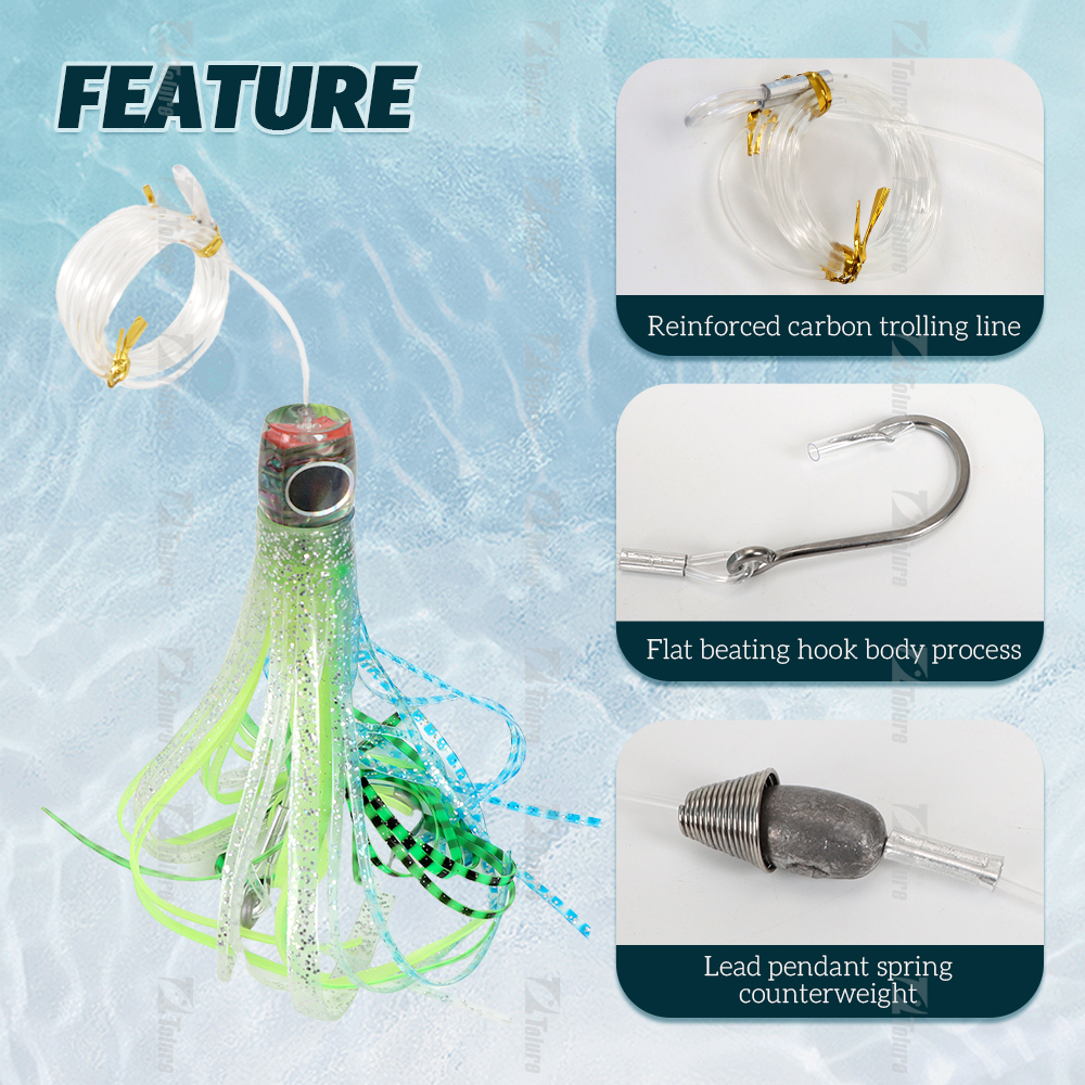 Acrylic Head Trolling Lures 6/0 7/0 9/0 Hook Big Game Lures Octopus Skirt Trolling Bait with Lead Pendant Spring – Octopus Skirt – view 3