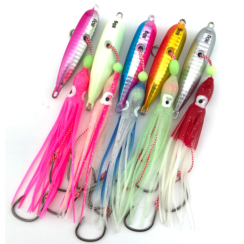 Cheery 40g-200g Saltwater Fishing Lure Artificial Bait Metal Head Skirts Octopus Slow Jig Inchiku Squid Lures for River Fishing – Soft Lure – view 2