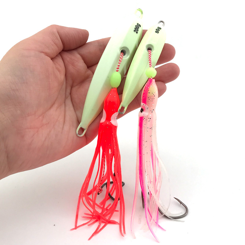 Cheery 40g-200g Saltwater Fishing Lure Artificial Bait Metal Head Skirts Octopus Slow Jig Inchiku Squid Lures for River Fishing – Soft Lure – view 1
