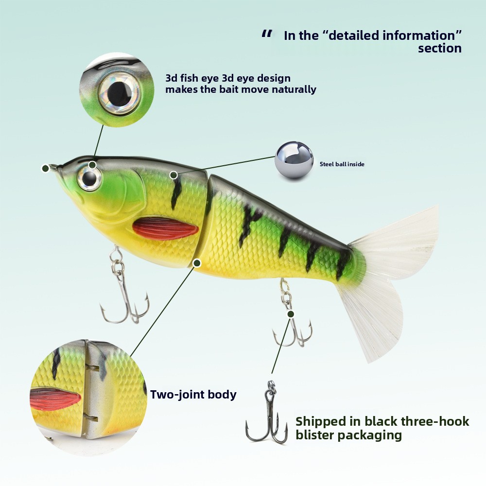 S-Shaped Swimming Slow Sinking Multi-Section Fish Simulation Hard Bait Lure Plastic Silk Hair Tail Bass Bottom Fishing Hooks – Swimbait – view 3