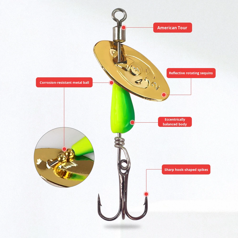 Micro Lure Eccentric Sinking Hand Crank Rotating Spinner Live Bait Fly Casting Far Casting Mouth White Strip Metal Spinner Hooks – Fishing Lure – view 4