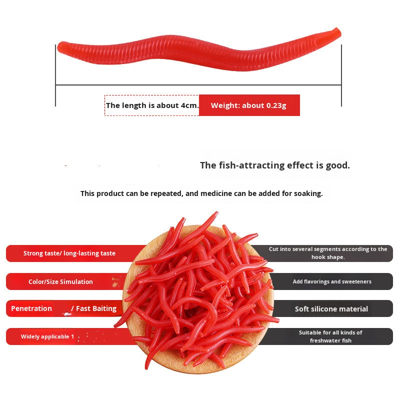 Fake Earthworm Fishy Red Worm Live Bait PP Material Soft Lure Without Hooks Black Pit Fish Food – Fishing Lure – view 3