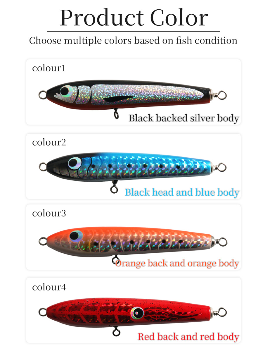 Metal Printed Wooden Floating Pencil Bait 16cm 45g Sea Fishing Deep Sea Golden Gun GT Cattle Port Luya with Hooks – Fishing Lure – view 5