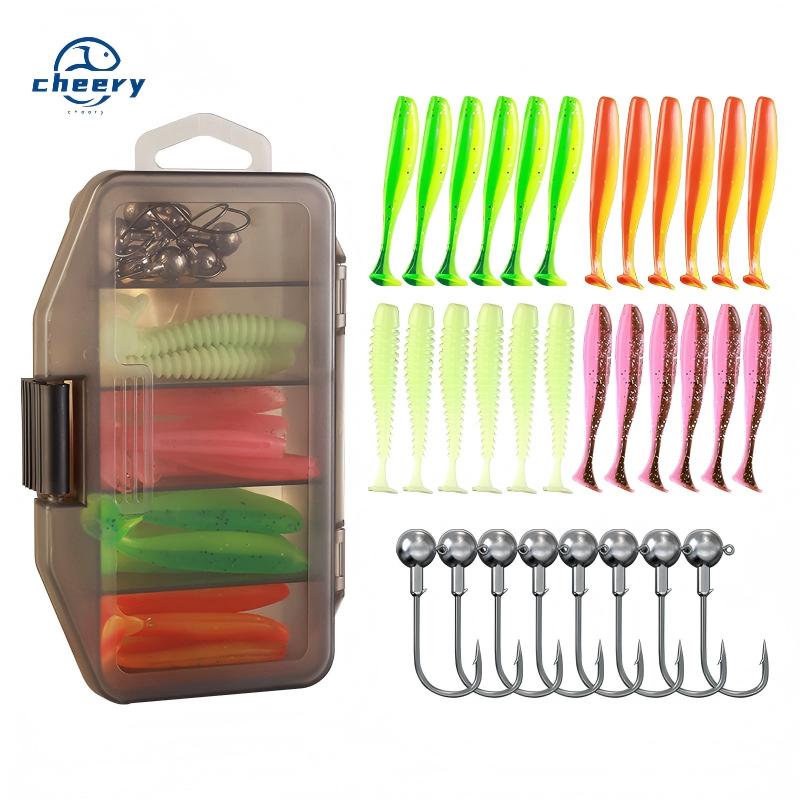 CHEERY Fishing Lure With Jig Hook Set Artificial Soft Bait Plastic Bionic Swimbait Fishing Lure Group Paddle Tail Swim Baits – Worms & Grubs – view 1