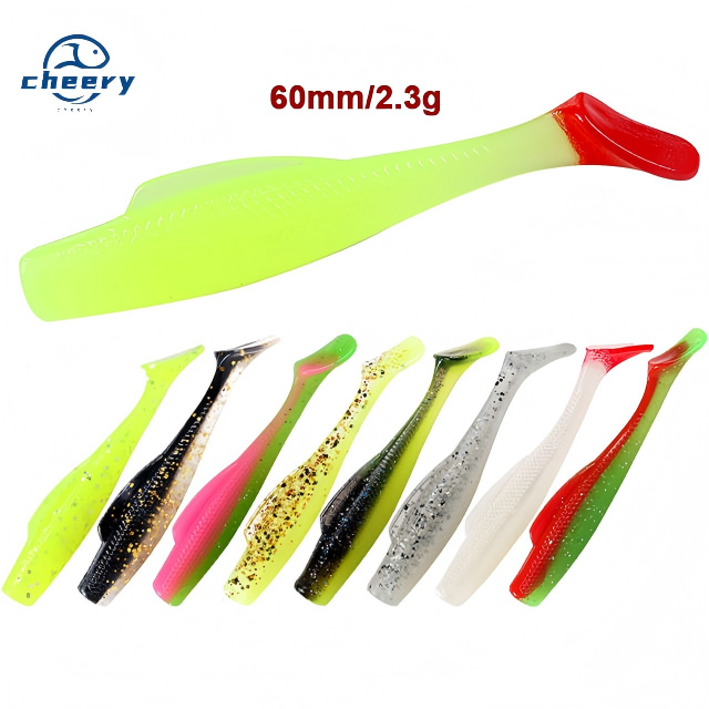 Cheery Paddle 6cm 2.3g 6pcs Soft Lure Paddle Bait T-Tail Soft TPR Shad Bait Fishing Lure – Worms & Grubs – view 1