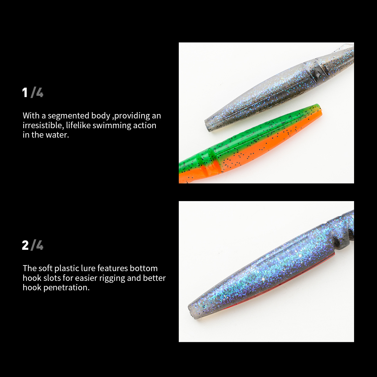 CHEERY Double Color T Tail Soft Bug Lure for Large Mouth Bass and Crappie Fishing Soft Lure for Saltwater Fishing – Worms & Grubs – view 3