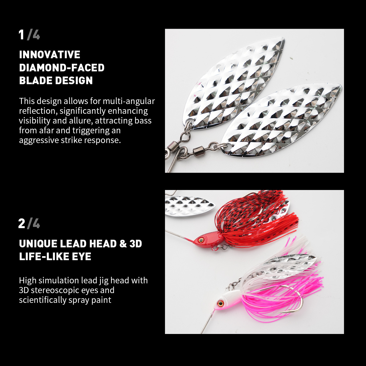WEI 37g Composite Glitter Spinner Bait with Single Hook Barbed 3D Fish Eyes Lead Jig Head Lifelike Lure for Bass Fishing Lures – Metal Lure – view 4