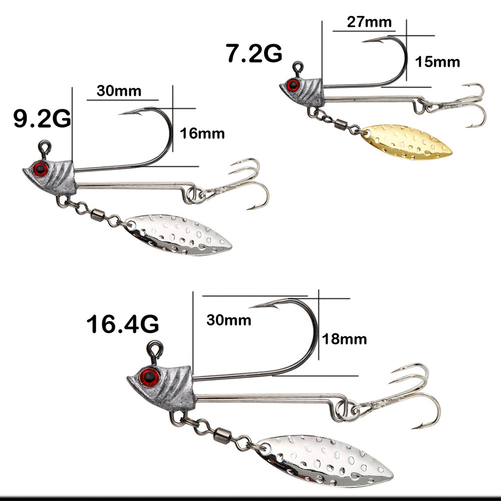 Wholesale 3D Eyes 7.2g 9.2g 16.4g High Carbon Material Fishing Lead Jig Head with Spoon Blade for Soft Worms Lure – Fishhook – view 2