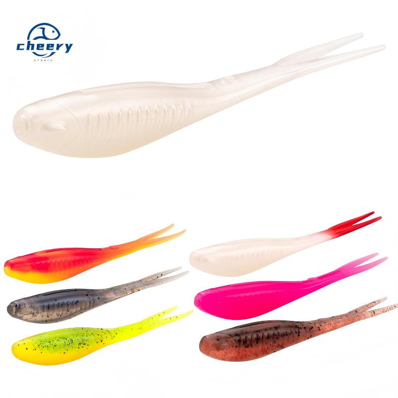 CHEERY 8cm 6pcs TPR Floating Soft Bait Plastic Carp Worm Fish Bait Root for Lead Head Hook River Fishing Fork Tail Soft Bait – Worms & Grubs – view 1
