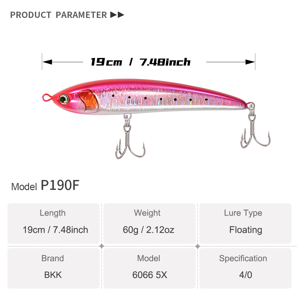 Jigging Pro 190mm 60g Hard Bait Pencil Fishing Lure ABS Material Floating Stick Bait for Saltwater Fish Ocean Boat Fishing Tuna – Pencil – view 2