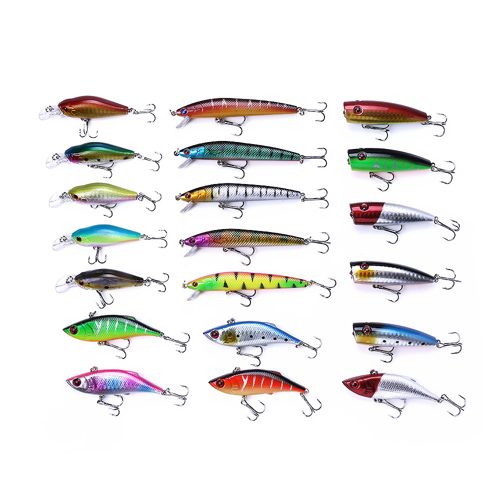 20pcs/bag Wholesale Hard Plastic Crankbait Minnow Popper Vibe VIB Fishing Lures Kit Artificial Swimbait Lure Combo – Minnow – view 1