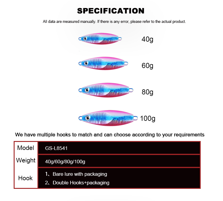 Guosong Metal Jigs 40/60/80/100g Double Hooks Jig Baited Jigs Lure – Metal Lure – view 3