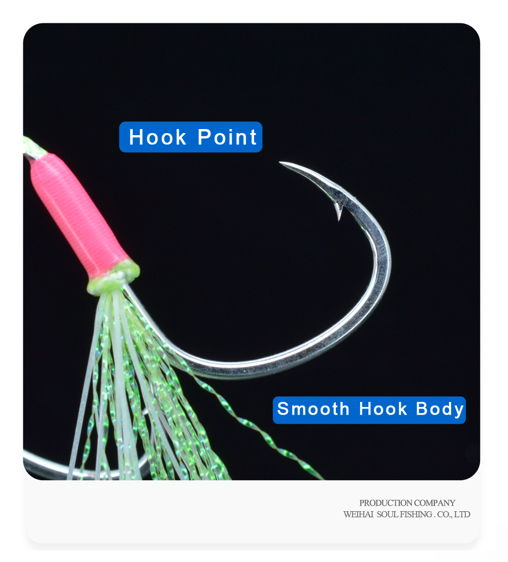 CHEERY-Double Assist Jigging Hook High Quality Carbon Steel Sea Fishing Hook Lure Bait Fish Hooks Luminous with Epoxy – Fishhook – view 4