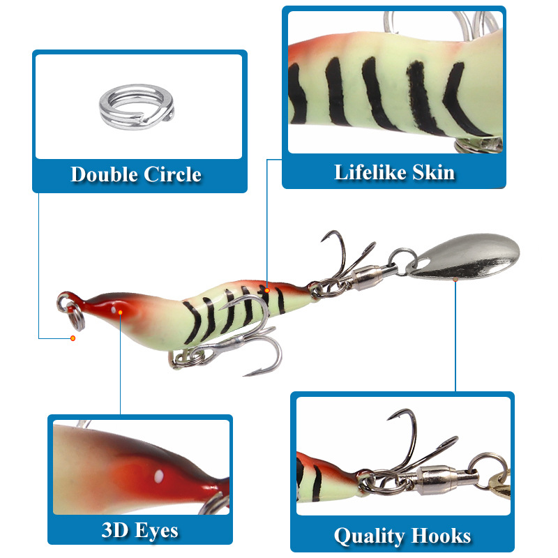Long Casting Full Attack Shrimp Metal Fishing Lure VIB Blood Slot Chicken Claw Hook Rotating Spinnerbait Simulation Bait – Metal Lure – view 4