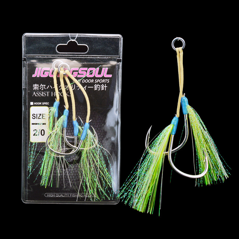 Wholesale 1/0 3/0 5/0 Luminous Fishing Jig Double Assist Hook Boat Fishing Glow UV String Jig Hook 2pcs/bag – Fishhook – view 4