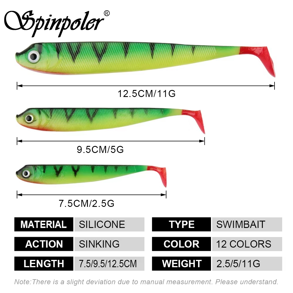 Spinpoler Soft Plastic Bass Artificial Bait Fishing Lures Paddle T Tail Swimbait Shad Fishing PVC 75mm 95mm 125mm Crankbait – Worms & Grubs – view 2