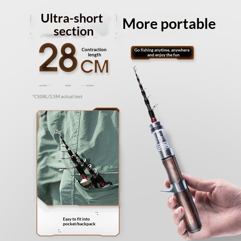 Portable Travel Carbon Fishing Rod with Solid Wood Handle Telescopic Design 1.5m-1.8m Size Range for Stream River Lake Use – Fishing Rod – view 3