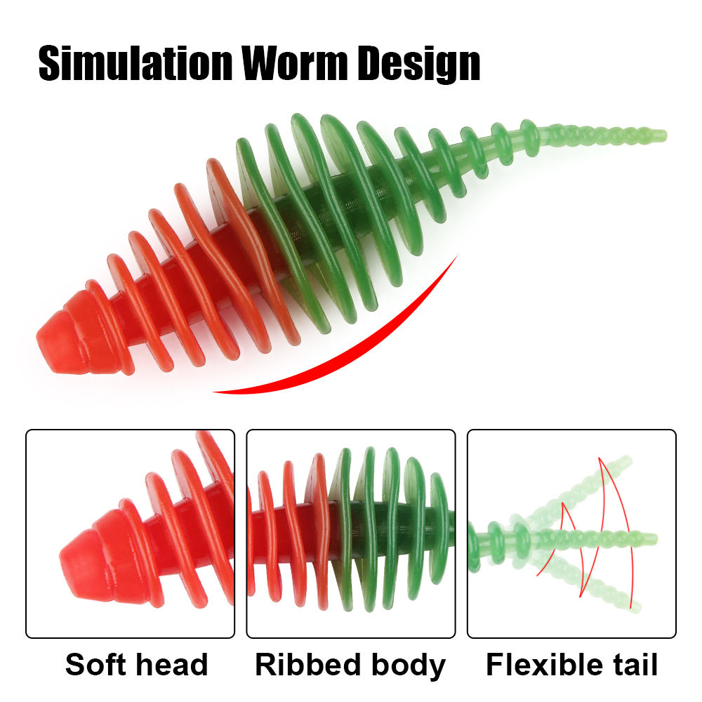 CHEERY 1pc/bag 50mm 1.6g Double Color PVC Soft Worm Bait Artificial Plastic Fishing Lure Saltwater Fish Marlin Lake Bass Catfish – Worms & Grubs – view 5