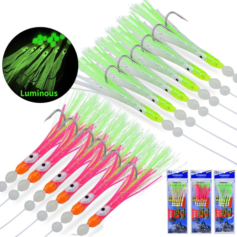 Luminous Soft Octopus Lure Rig 14.5g 180cm Line 6pcs Trolling Tackle with Fishing Hooks Artificial Hard Bait Minnow Lure – Octopus Skirt – view 1