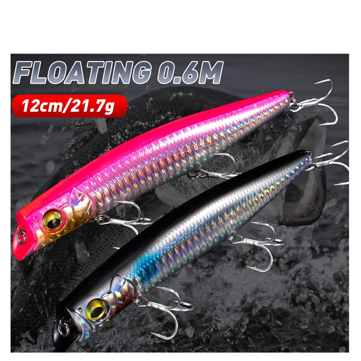 Cheery 12cm 21.7g Deep Diving Floating Hard Fishing Saltwater Abs Minnow Lures Topwater MINNOW for Sea Bass NO LIP Fishing Lure – Popper – view 2