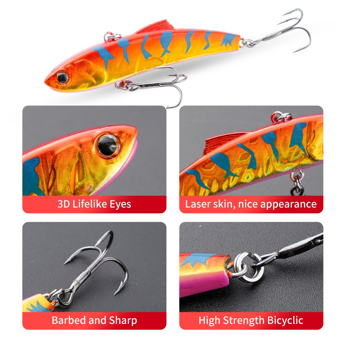 Cheery Hot Sale VIB Fishing Lure 7cm 14g Shake Sinking Artificial Bionic Bait Hard Lure Hard Plastic Bait Fishing Lure with Hook – Metal Lure – view 4