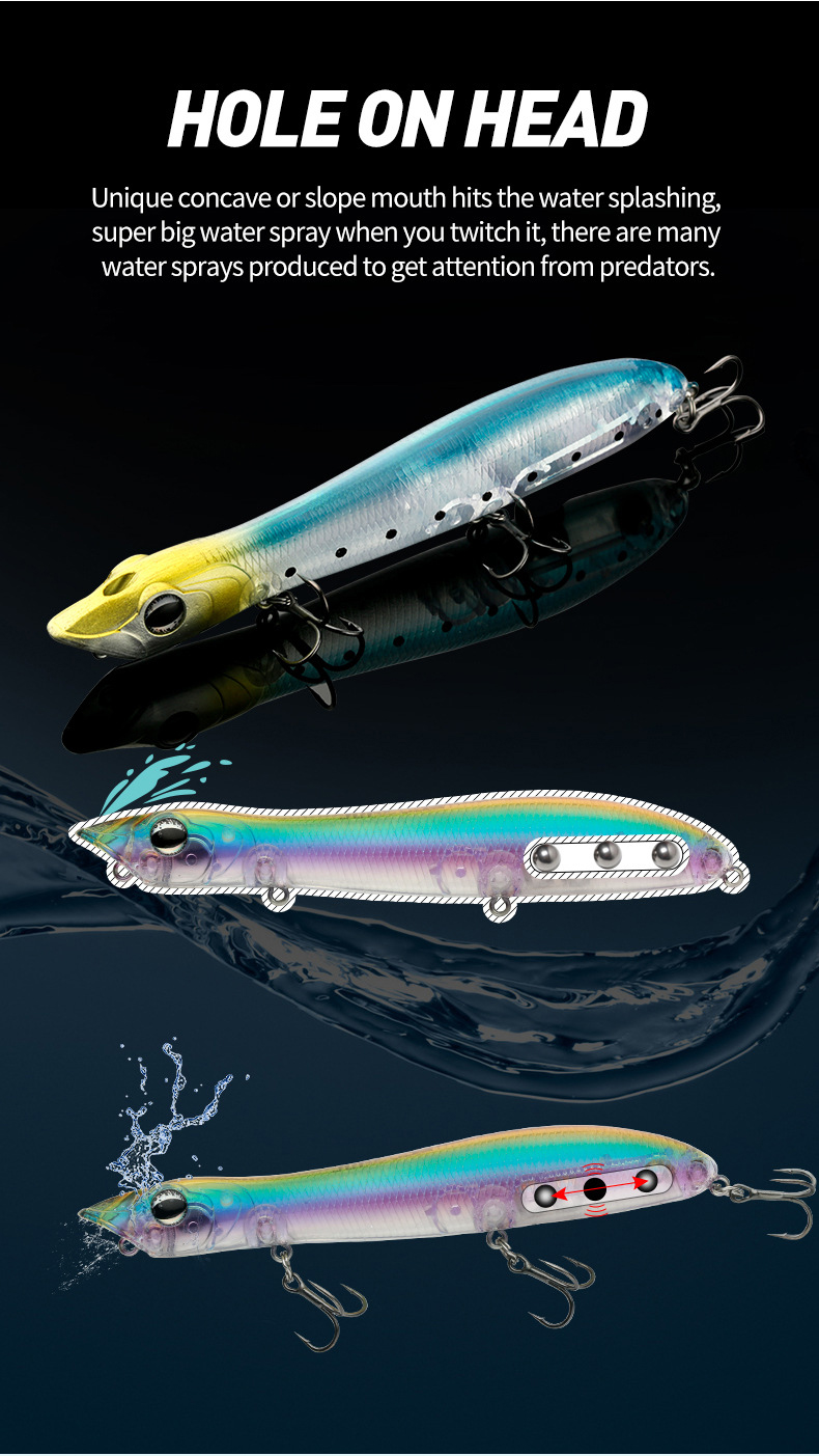 Cheery 8 Colors Still Water Fishing Walk the Dog Fishing Lure Floating Action Pencil Lure 125mm 17.5g Hard Lure for Bass Trout – Popper – view 5