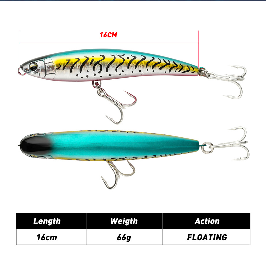 Cheery Stickbait Fishing Lure 160mm 66g Floating Wobble Pencil Reinforced Artificial Hard Bait Sea Tuna GT Fishing Lures – Pencil – view 2