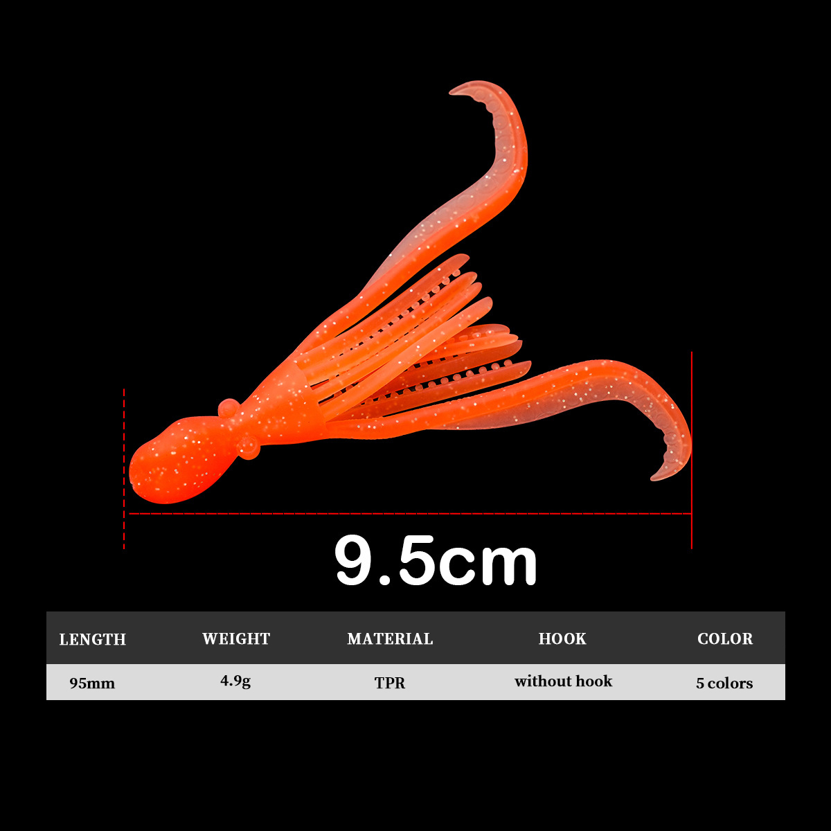 Cheery High Quality 4.9g Artificial Squid Jig 5 Colors Luminous 95mm Soft Fishing Lure TPR Material Squid Soft Lure for Shore Fi – Soft Lure – view 2