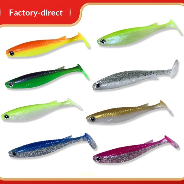 Stainless Steel Artificial Soft Bait Lure for Bass Freshwater Two-Color T-Tail Jig Head Snakehead Mandarin Fish Wholesale – Worms & Grubs – view 1