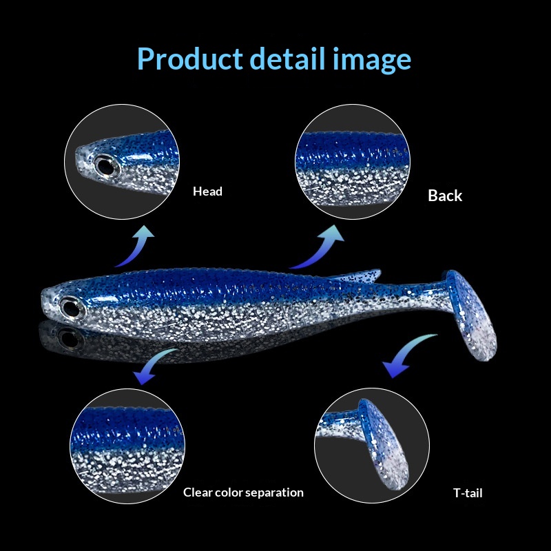 Stainless Steel Artificial Soft Bait Lure for Bass Freshwater Two-Color T-Tail Jig Head Snakehead Mandarin Fish Wholesale – Worms & Grubs – view 2